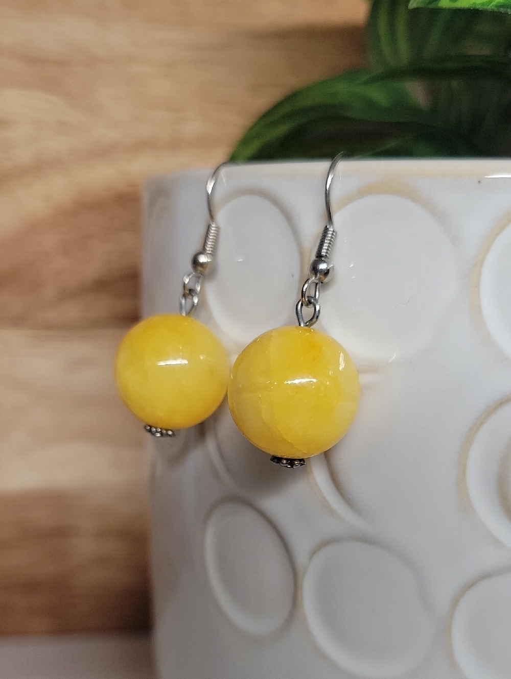 Natural Yellow Jade Drop Earrings - Women Jewelry
